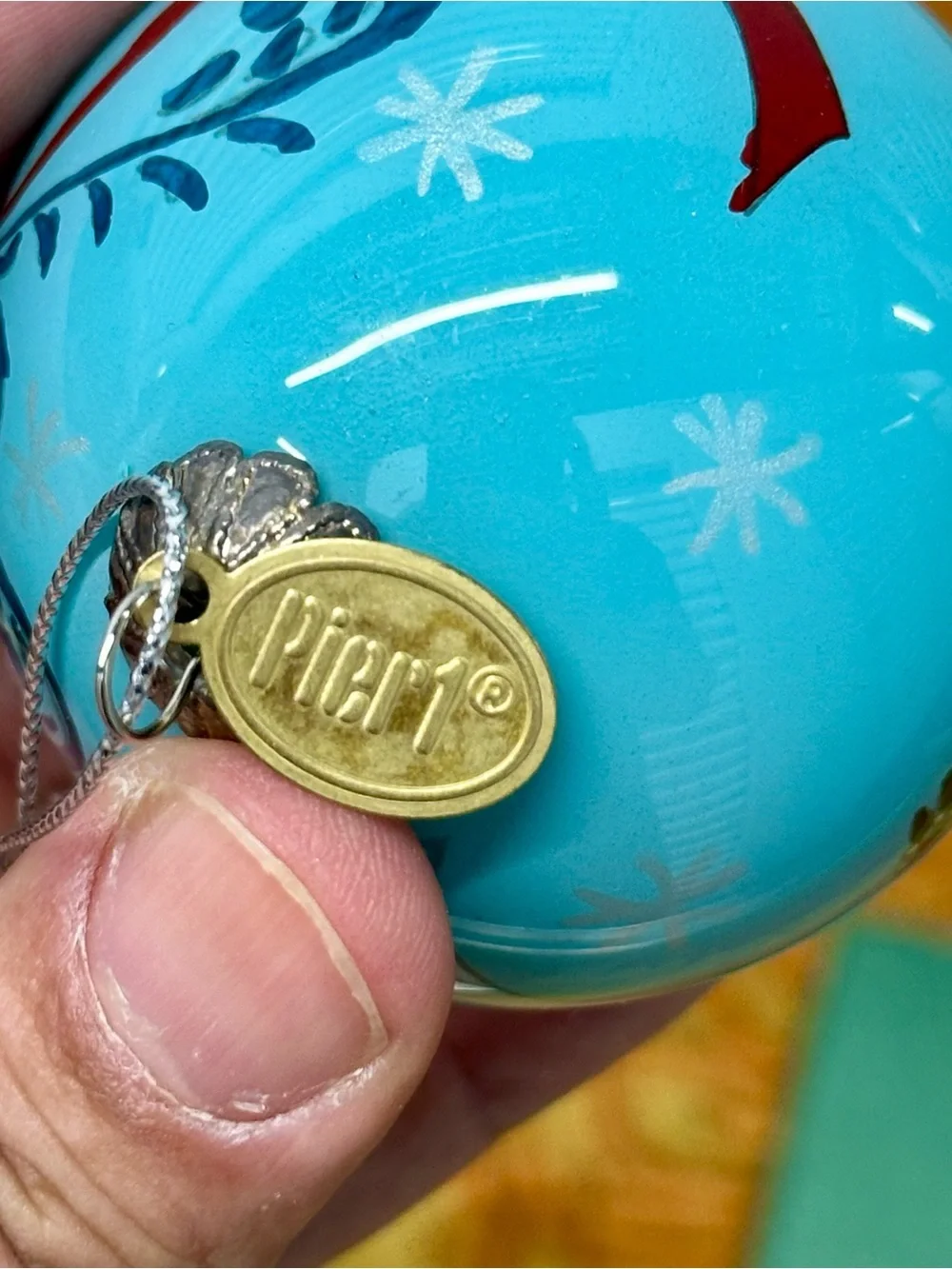 2014 Li Bien Pier 1 Hand Painted Christmas Ornament Blue with White Dove